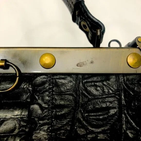 Vintage Rare Alligator Lock Leather Lan Marco Handbag